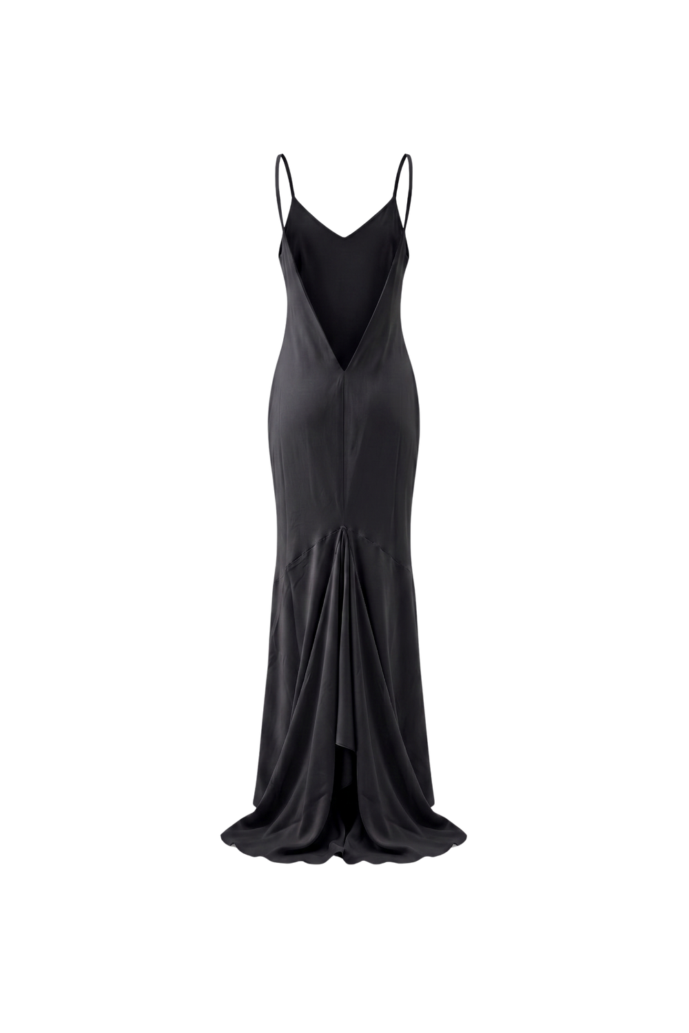 Vikki Maxi Dress by VKELLER in Black Carbon. 100% silk maxi dress with low back and flowing bias-cut silhouette. Designed in Paris, handcrafted in Portugal. #carbon