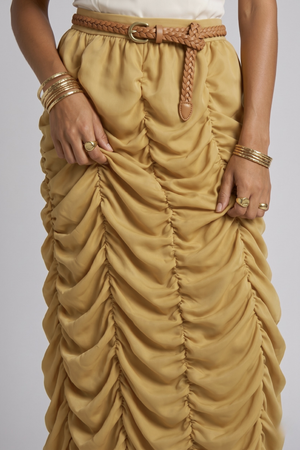 Ruth Skirt by VKELLER in Beige Barley. 100% silk skirt, gathered with a flowing drape. Designed in Paris, handcrafted in Portugal. #barley