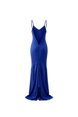 Vikki Maxi Dress by VKELLER in Cobalt Blue. 100% silk maxi dress with low back and flowing bias-cut silhouette. Designed in Paris, handcrafted in Portugal. #cobaltblue