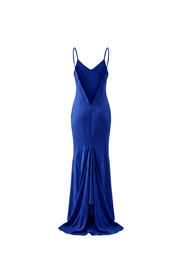 Vikki Maxi Dress by VKELLER in Cobalt Blue. 100% silk maxi dress with low back and flowing bias-cut silhouette. Designed in Paris, handcrafted in Portugal. #cobaltblue